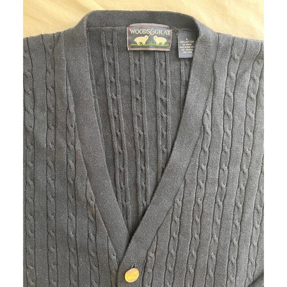 Woods & Gray Cardigan Sweater Men's L Blue V Neck Solid Long‎ Sleeve Cable Knit - Picture 8 of 9